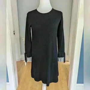 Loft Black Knit Dress With Faux Shirt Cuffs Size S